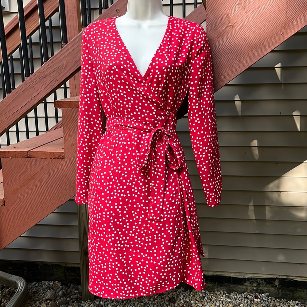 NWT Banana Republic wrap dress, red / white polka dots, Size 0
